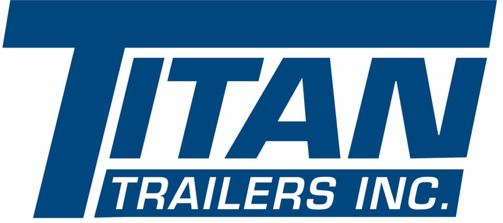 Logo for Titan Trailers Inc. in bold blue letters, with "TITAN" on top and "TRAILERS INC." in a blue rectangle beneath it.