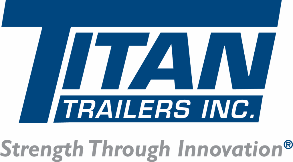 Titan Trailers Inc. logo in blue text with a bold "TITAN" above a box containing "TRAILERS INC." Gray tagline below reads "Strength Through Innovation.